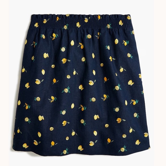 J. Crew Navy & Lemons Cotton Linen Skirt with Pockets paper bag waist 6 - Picture 2 of 11